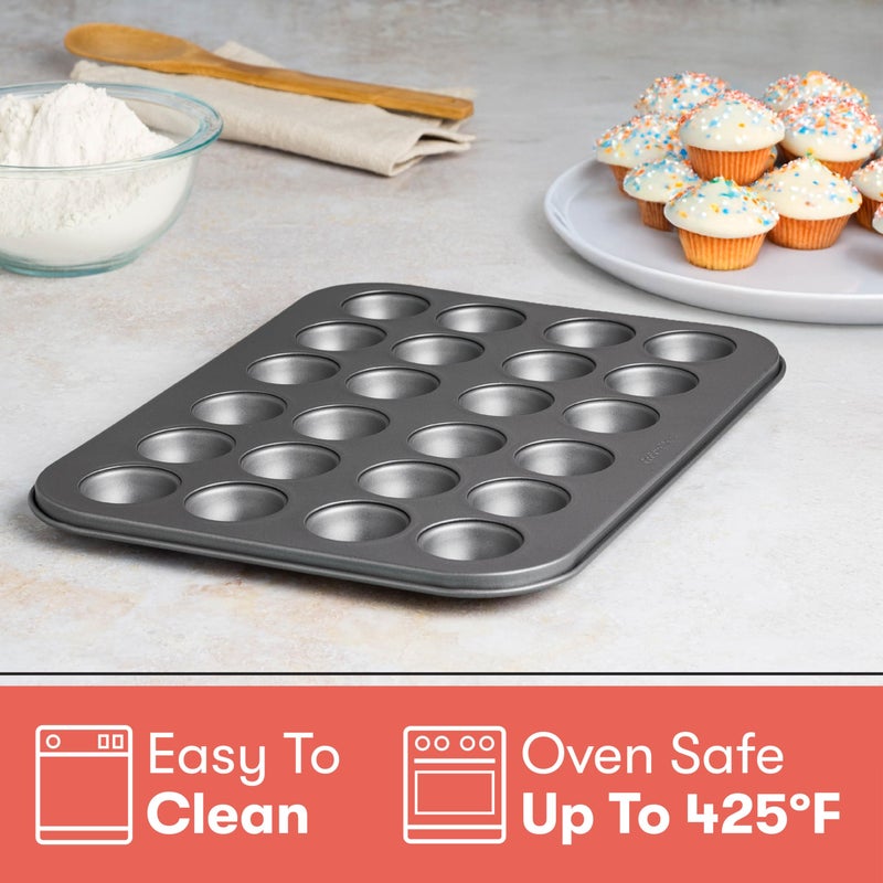 Cooking Light Mini Muffin Pan Carbon Steel Quick Release Coating, Non-Stick Bakeware, Heavy Duty Performance, 24-Cup, Gray - Image 2